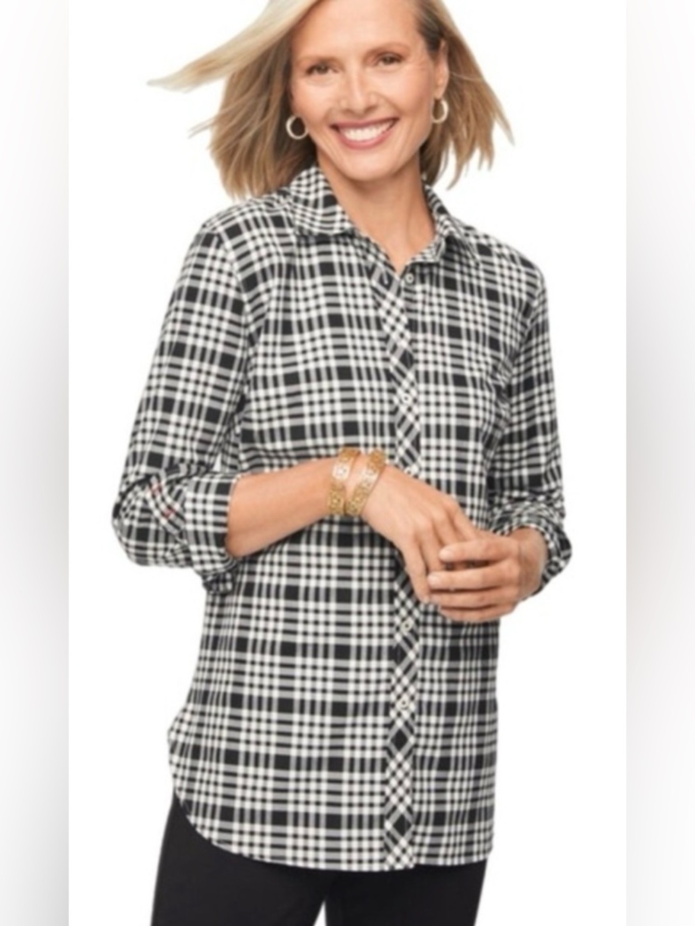 Talbots - Pencil Plaid Button Front Shirt - Size Large